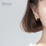 925 Sterling Silver CZ Geometric Hoop Earrings