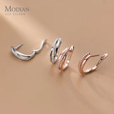 925 Sterling Silver CZ Geometric Hoop Earrings