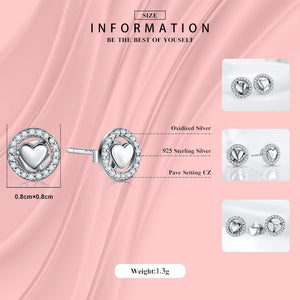 925 Silver Forever Love Stud Earrings Hearts Charm for Women