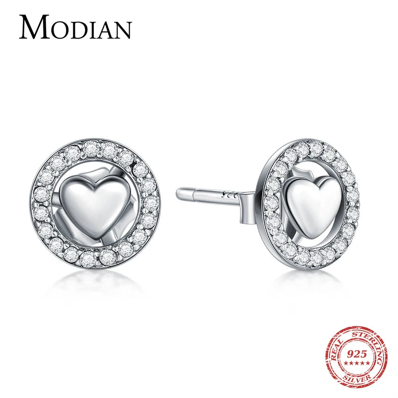 925 Silver Forever Love Stud Earrings Hearts Charm for Women