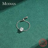 925 Sterling Silver Oval Zirconia Finger Ring Adjustable Chain Link Rings