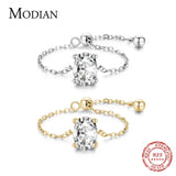 925 Sterling Silver Oval Zirconia Finger Ring Adjustable Chain Link Rings