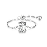 925 Sterling Silver Oval Zirconia Finger Ring Adjustable Chain Link Rings