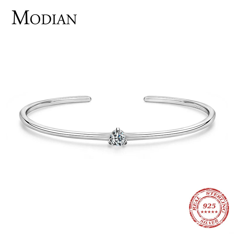 925 Sterling Silver Heart CZ Open Bracelet for Women