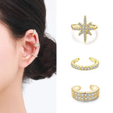 925 Silver Stars Punk Ear Cuff CZ Clip Earrings
