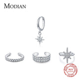 925 Silver Stars Punk Ear Cuff CZ Clip Earrings