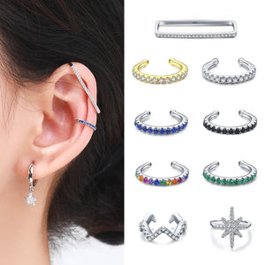 925 Silver Rainbow Ear Cuff Circle Clip Earrings Women Jewelry