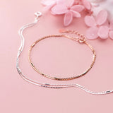 Geometric Double Layer 925 Sterling Silver Link Chain Bracelet
