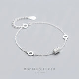 925 Sterling Silver Geometric Round Charm Bracelet for Women