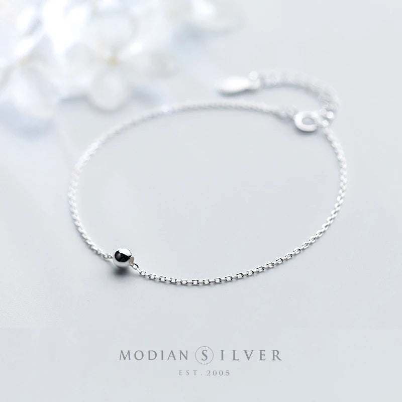 Minimalist Beads Chain Bracelet 925 Silver Jewelry for Women