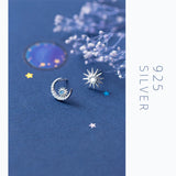 925 Silver Rose Moon and Sun Stud Earrings for Women Jewelry Ear Pins