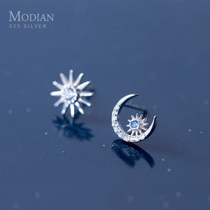 925 Silver Rose Moon and Sun Stud Earrings for Women Jewelry Ear Pins