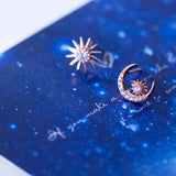 925 Silver Rose Moon and Sun Stud Earrings for Women Jewelry Ear Pins