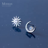 925 Silver Rose Moon and Sun Stud Earrings for Women Jewelry Ear Pins