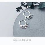 925 Silver Stars Swing Hoop Earrings for Women Party Jewelry