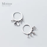 925 Silver Stars Swing Hoop Earrings for Women Party Jewelry