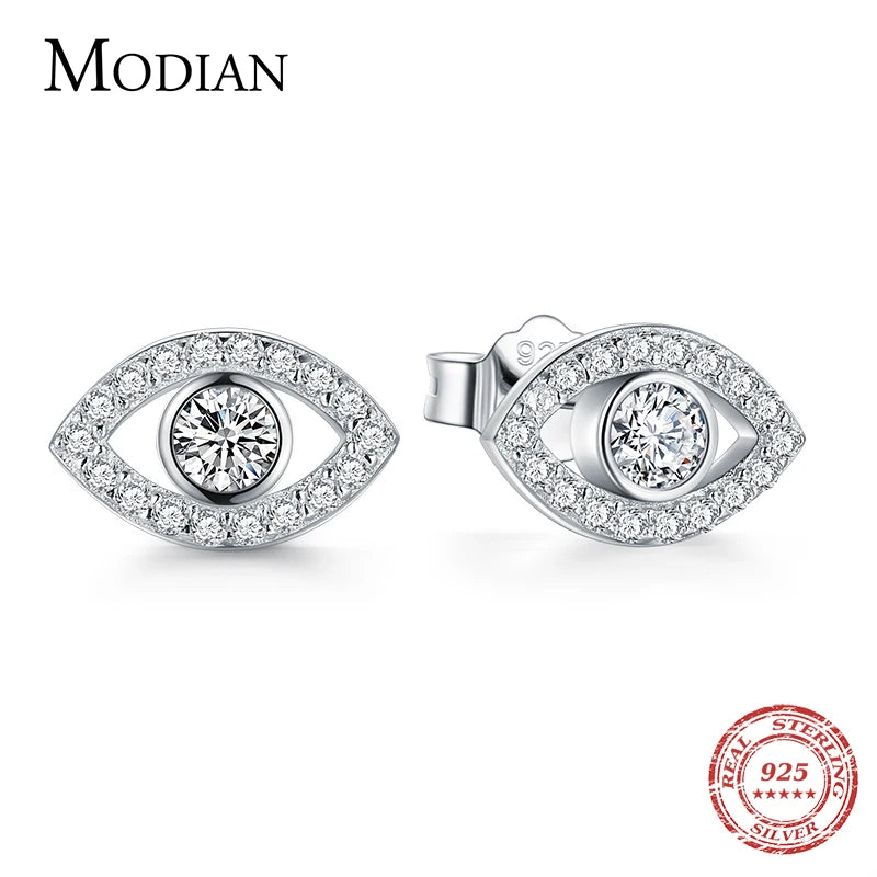 Sterling Silver Clear Eyes Lucky Stud Earrings