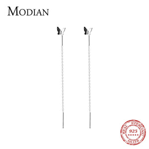 925 Sterling Silver Tassel Butterfly Drop Earrings Women Dangle Ear Jewelry