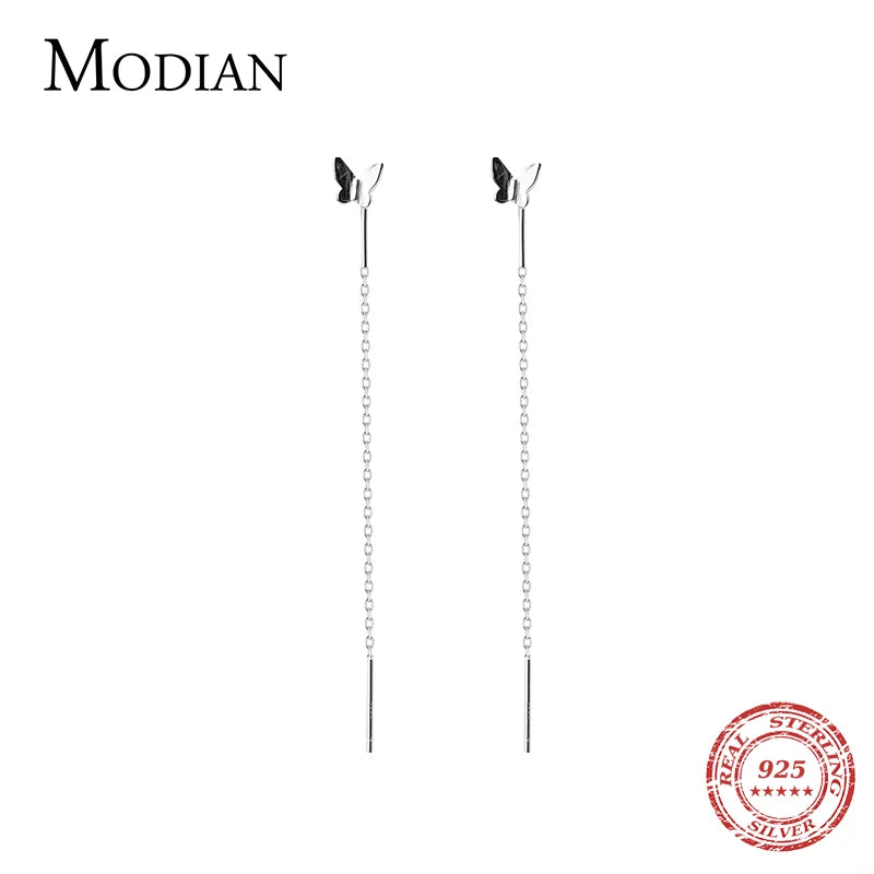 925 Sterling Silver Tassel Butterfly Drop Earrings Women Dangle Ear Jewelry