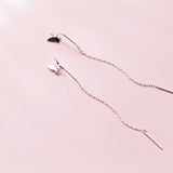 925 Sterling Silver Tassel Butterfly Drop Earrings Women Dangle Ear Jewelry