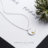 Animal Moon And Rabbit Pendant Necklace 925 Sterling Silver Female Jewelry