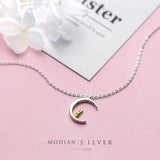Animal Moon And Rabbit Pendant Necklace 925 Sterling Silver Female Jewelry