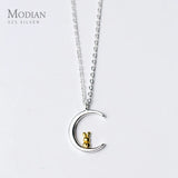 Animal Moon And Rabbit Pendant Necklace 925 Sterling Silver Female Jewelry