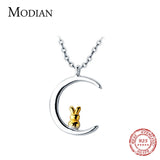 Animal Moon And Rabbit Pendant Necklace 925 Sterling Silver Female Jewelry