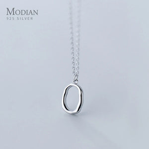 925 Sterling Silver Geometric Oval Pendant Necklace for Women