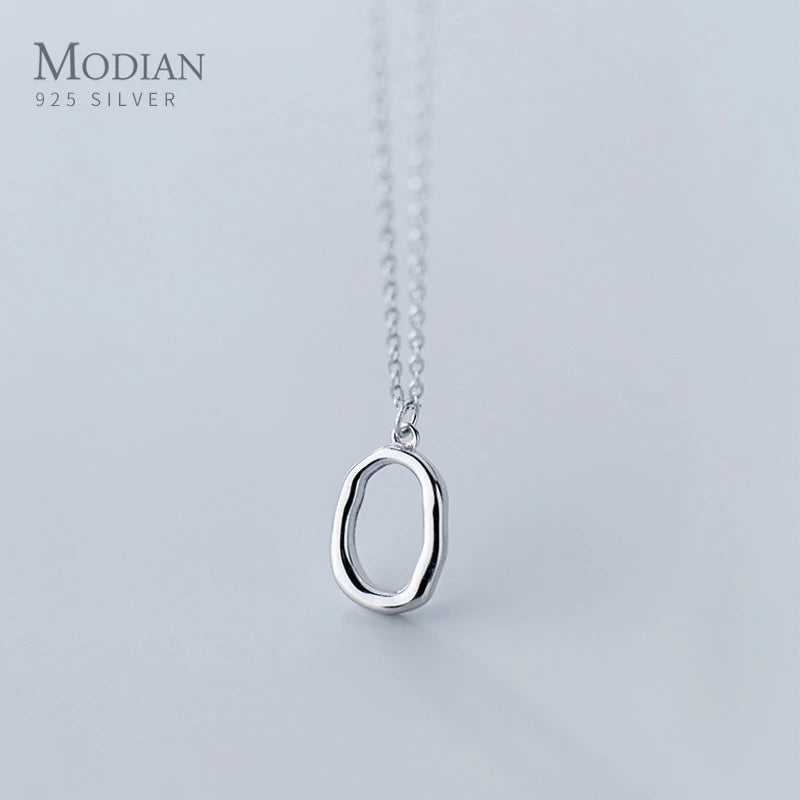 925 Sterling Silver Geometric Oval Pendant Necklace for Women