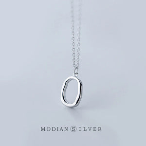 925 Sterling Silver Geometric Oval Pendant Necklace for Women