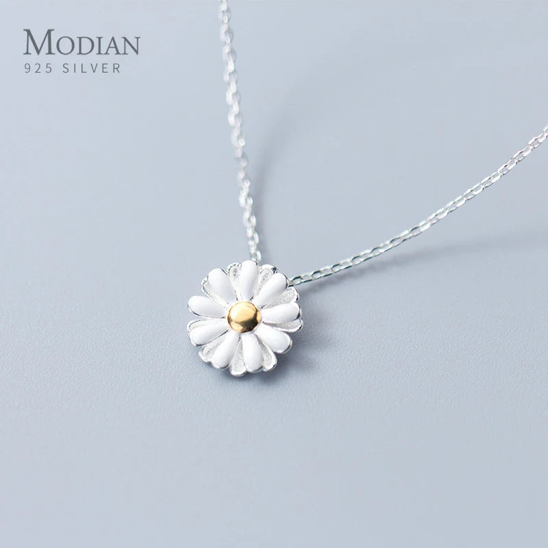 Sun Daisy Flower Charm Necklace Pendant 925 Sterling Silver Jewelry