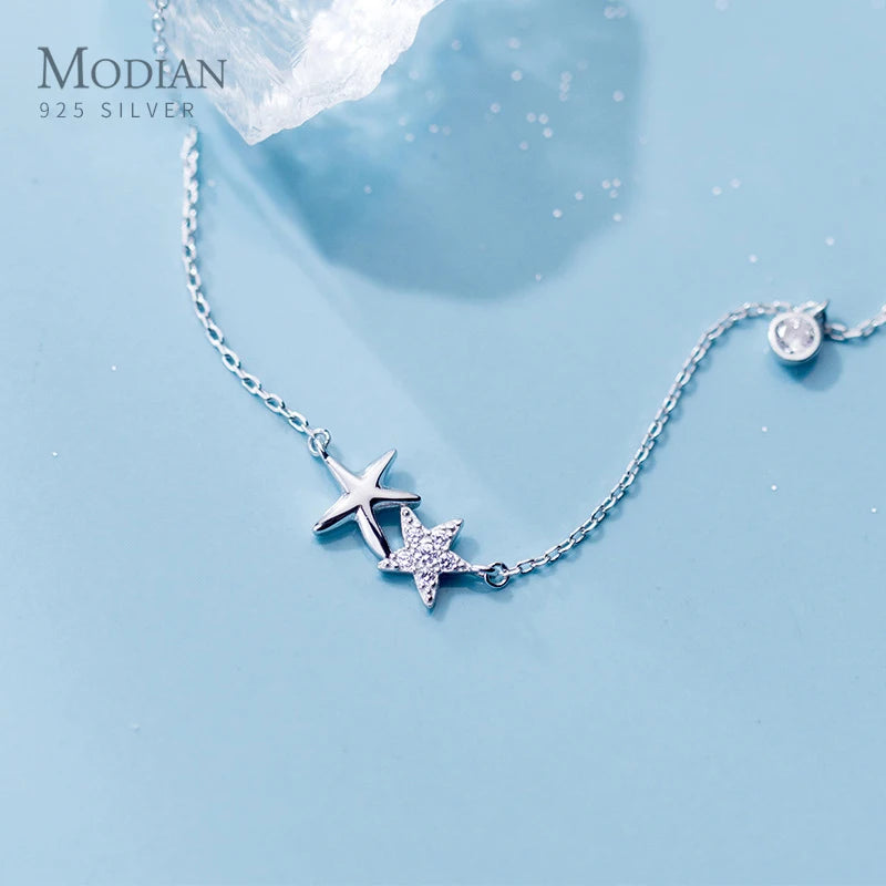 925 Silver Starfish Choker Necklace Women CZ Fine Jewelry