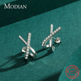 X Shape Earring 925 Sterling Silver Sparkling Stud Earrings For Women Girls Jewe