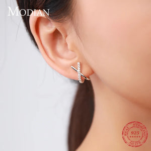 X Shape Earring 925 Sterling Silver Sparkling Stud Earrings For Women Girls Jewe