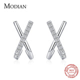 X Shape Earring 925 Sterling Silver Sparkling Stud Earrings For Women Girls Jewe