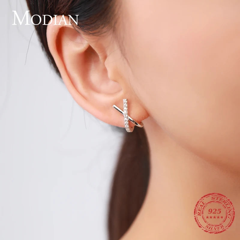 X Shape Earring 925 Sterling Silver Sparkling Stud Earrings For Women Girls Jewe