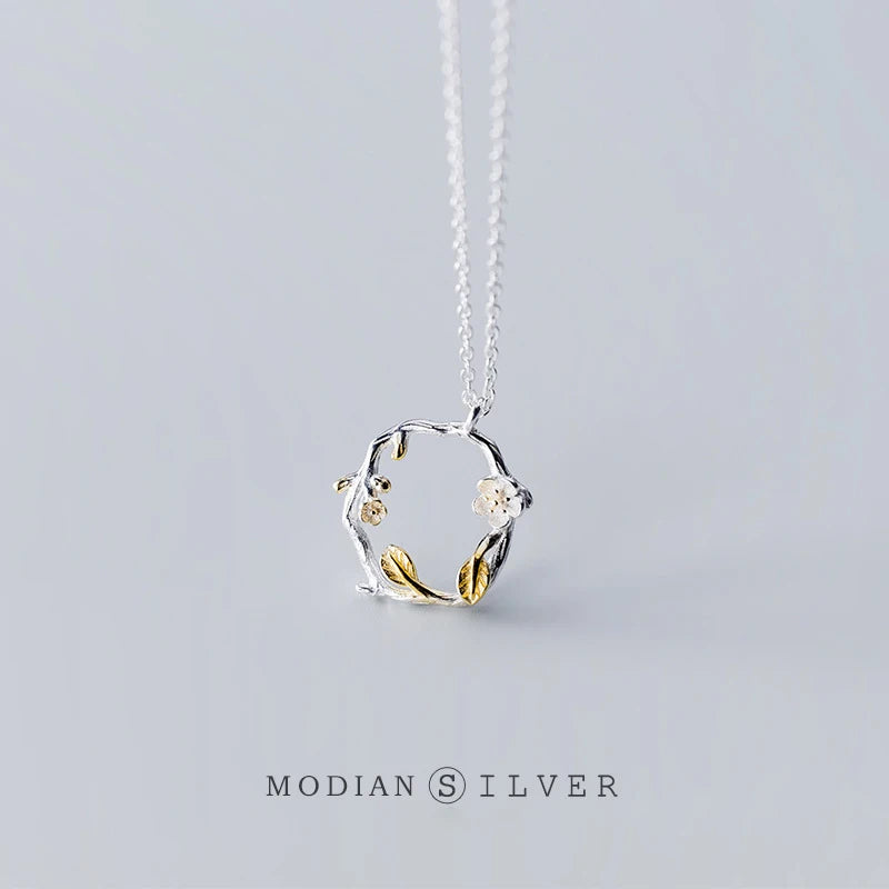 Sterling Silver 925 Tree & Flower Choker Necklace Pendant Women Charm Jewelry