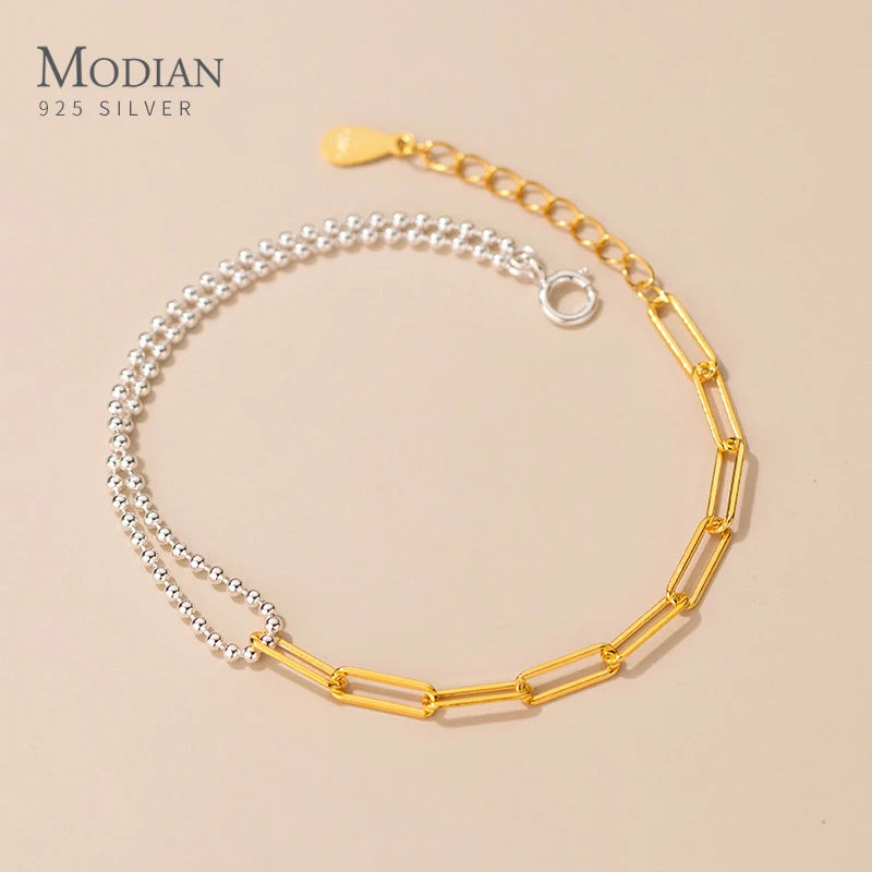 925 Sterling Silver Asymmetry Charm Bracelet for Women