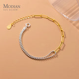 925 Sterling Silver Asymmetry Charm Bracelet for Women