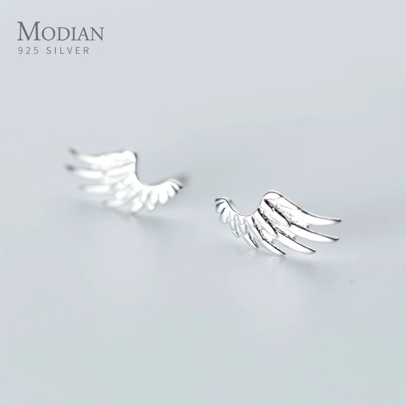Spring Angel Wings Stud Earrings 925 Sterling Silver Jewelry For Women