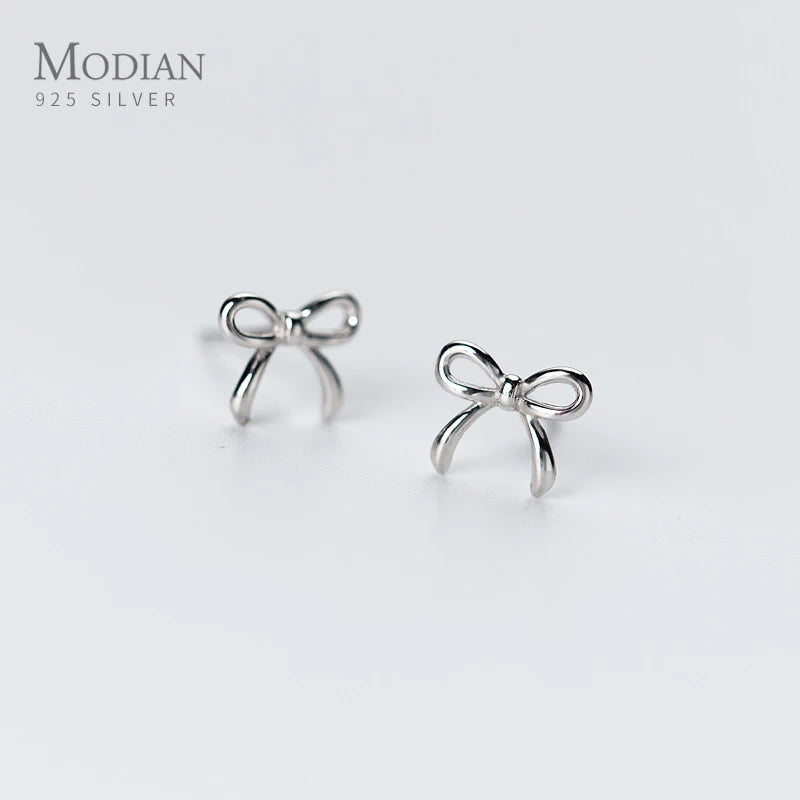Tiny Bowknot Stud Earrings 925 Sterling Silver