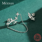 925 Silver Clear CZ Stars Chain Stud Earrings Women Party Jewelry