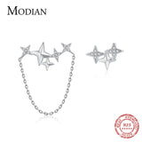 925 Silver Clear CZ Stars Chain Stud Earrings Women Party Jewelry