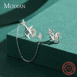 925 Silver Clear CZ Stars Chain Stud Earrings Women Party Jewelry