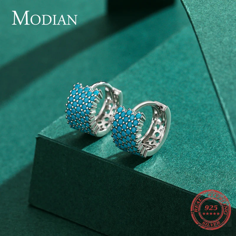 Vintage Turquoise Earring 925 Sterling Silver Hoop Earrings Women Wedding