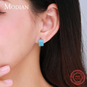 Vintage Turquoise Earring 925 Sterling Silver Hoop Earrings Women Wedding