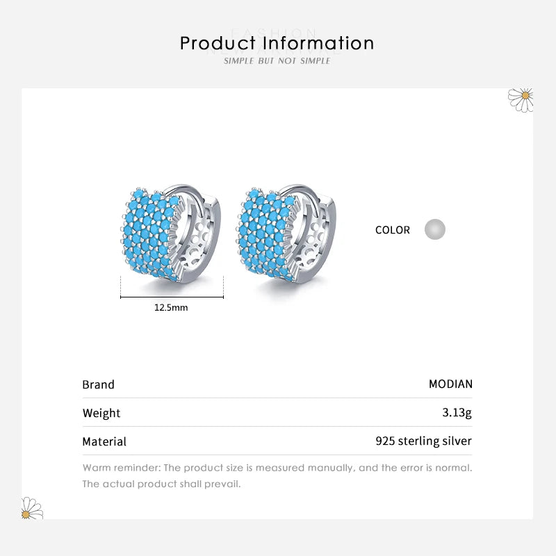 Vintage Turquoise Earring 925 Sterling Silver Hoop Earrings Women Wedding