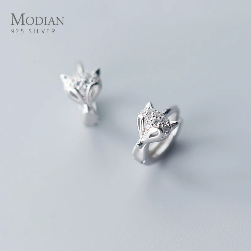 925 Silver Zircon Fox Hoop Earring for Women