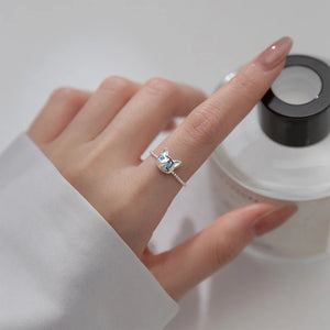 925 Sterling Silver Cat Ring for Women Girls Adjustable Jewelry Anillo